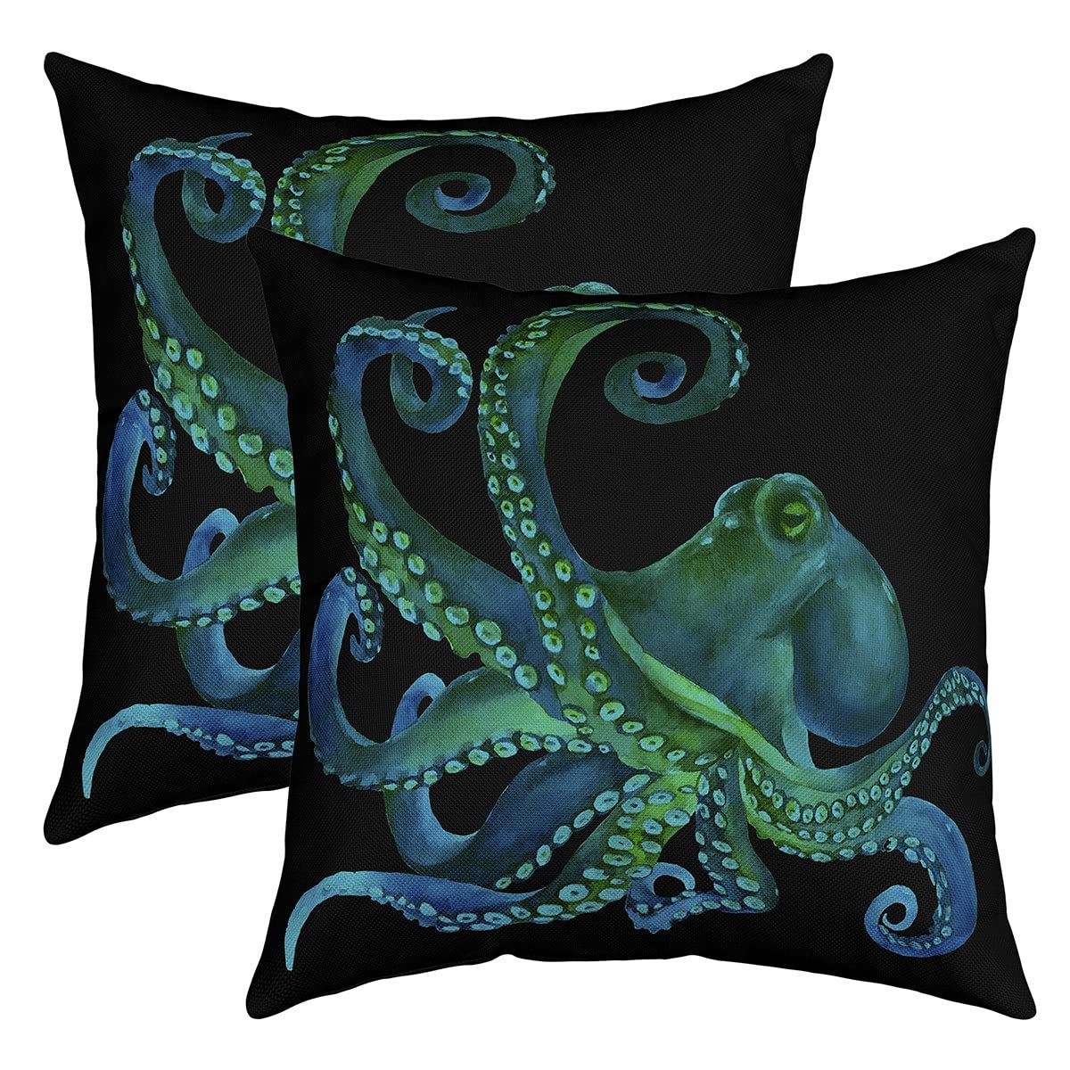 Loussiesd Pack of 2 Octopus Decorative Throw Pillow Covers Soft Ocean Kraken Square Cushion Case Set for Sofa Bedroom Living Room Tentacles Green Black Sea Animal Pillow Cases Pillowcases 20x20 Inch — image 1