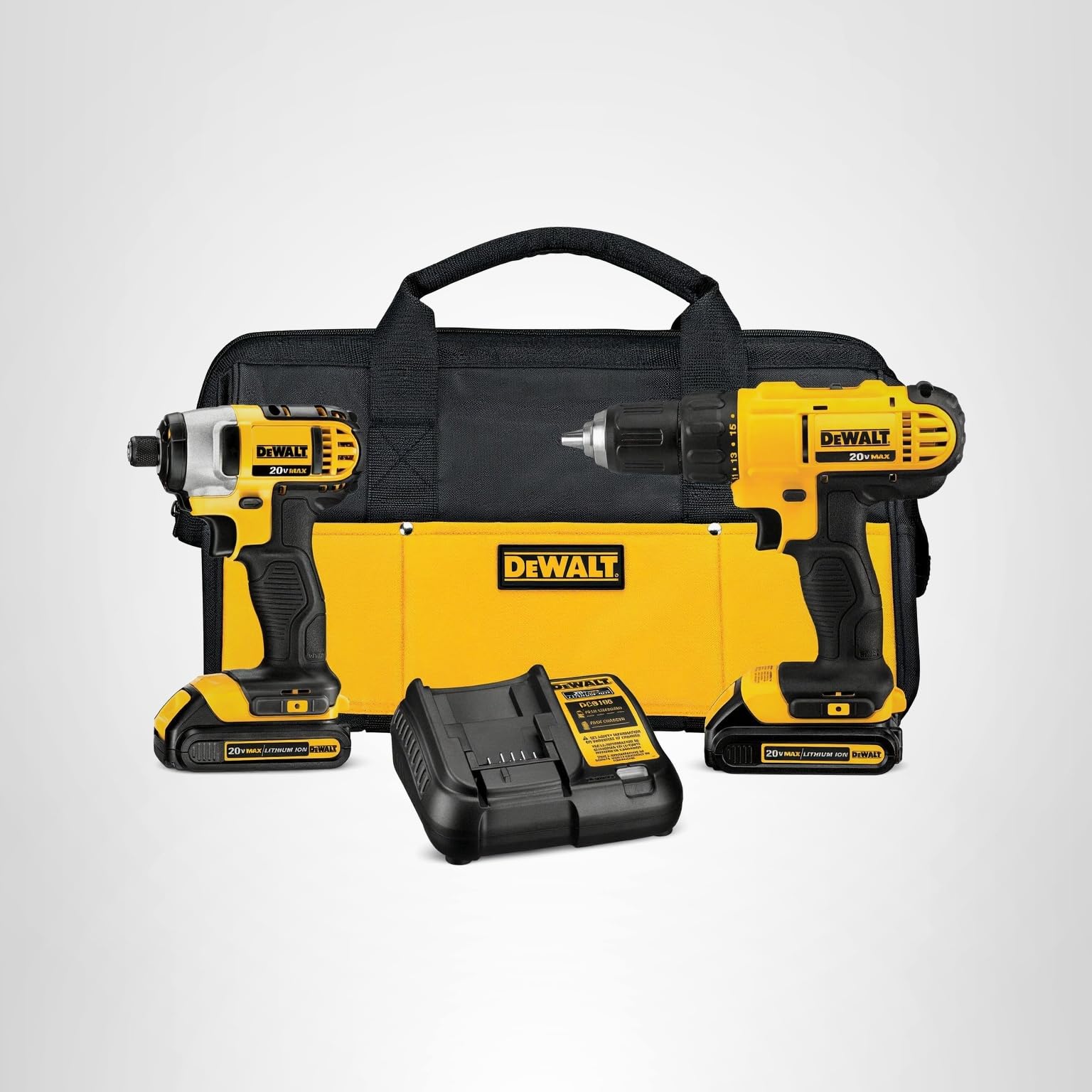 DEWALT 20V MAX Cordless Drill and Impact Driver, Power Tool Combo Kit , Includes 2 Batteries, Charger and Bag (DCK240C2)