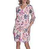 Calvin Klein Womens 3/4 Ruffle Hem Sleeve V-nek Mini Shift Dress