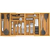 Suli Extra Large Silverware Drawer Organizer,Expandable 22in to 37in,Bamboo | 2.6in Deep,13 Slot,Removable Design,Expandable Utensil Tray for Kitchen Drawer,Big Adjustable Cooking Cutlery Flatware Holder