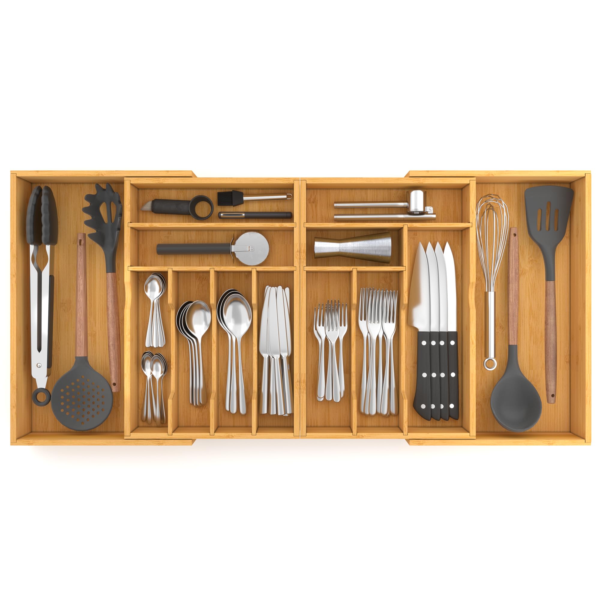 Photo 1 of Suli Large Silverware Drawer Organizer?Adjustable Kitchen Flatware for Forks Knives and Spoons? Bamboo Cutlery Utensil Holder,Expandable from 12in-37in?Natural Bamboo