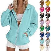 Womens Sweatshirt Zip Up Fleece Jackets Fall Winter Long Sleeve Oversized Hoodies Cute Y2K Collared Shirts With Pockets