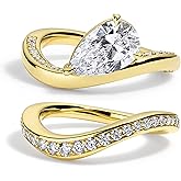 VISDIV 2CT Pear Shaped Engagement Rings for Women AAAAA Cubic Zirconia CZ Wedding Promise Bands Wavy Simulated Diamond Ring Silver/Gold Size 5-10