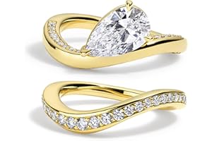 VISDIV 2CT Pear Shaped Engagement Rings for Women AAAAA Cubic Zirconia CZ Wedding Promise Bands Wavy Simulated Diamond Ring Silver/Gold Size 5-10