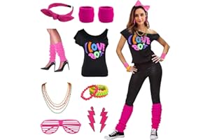 ESRTYERYH WOMEN COSTUME Womens I Love the 80's Disco 80s Costume Outfit Accessories