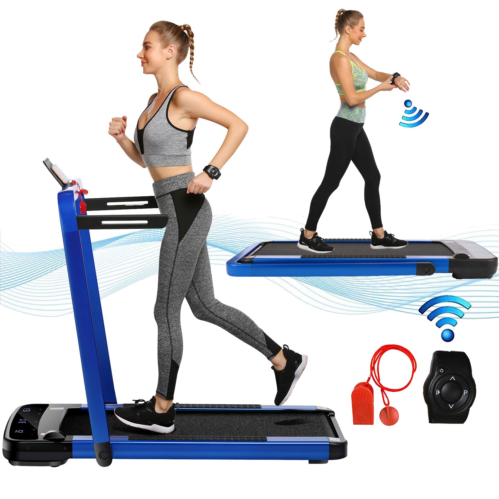 2 in 1 Folding Treadmill 2.25HP Under Desk Electric Treadmill with Remote Control & App，LED Display Walking Jogging Running Machine Exercise Fitness for Home/Office Installation Free