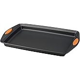 Rachael Ray Nonstick Bakeware with Grips, Nonstick Cookie Sheet / Baking Sheet - 10 Inch x 15 Inch, Gray with Orange Grips