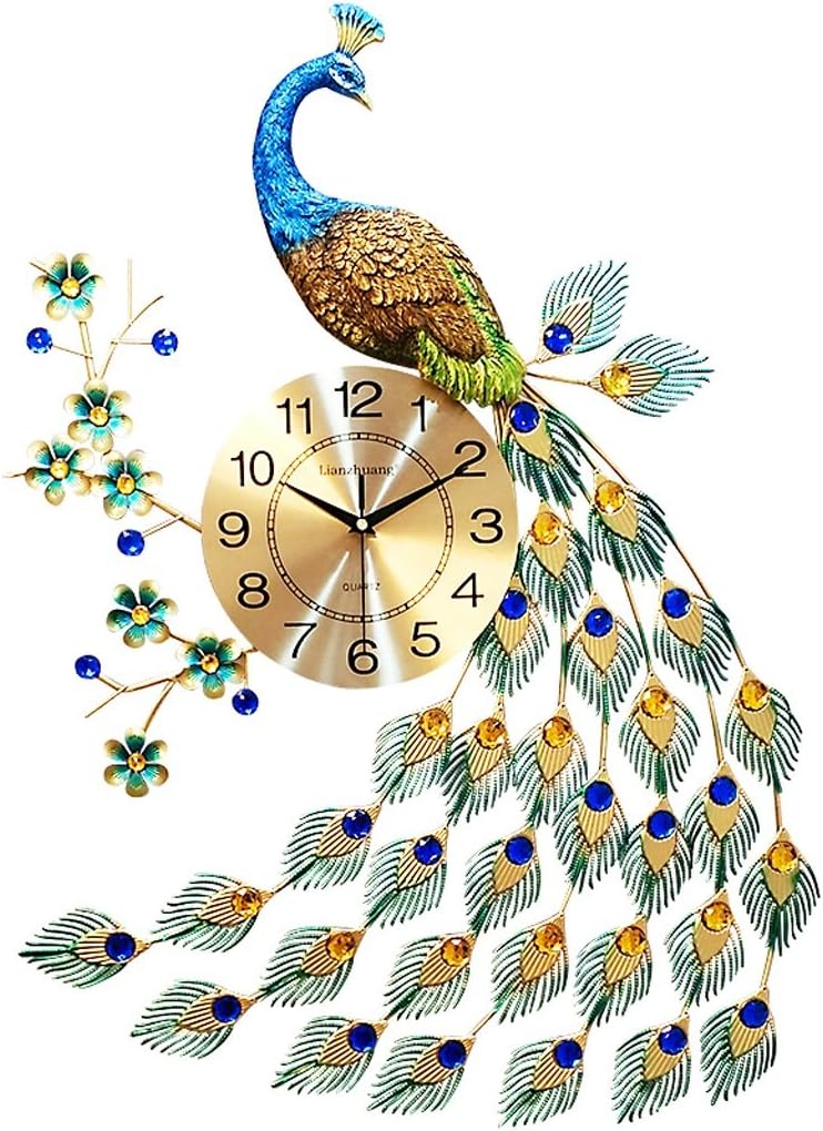 NAUY 26 inches Peacock Wall Clock European Clocks And Watches Living Room Hanging Clock Mute Quartz Wall Clock Stable time precision clocks