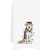 GOVGRTB Husky Christmas Kitchen Towels Dog Kitchen Hand Towels for Bathroom, Husky with Christmas Hat Farmhouse Towel Festive Holiday Dish Towels Dog Gifts for Dogs Mom Lovers 16x24