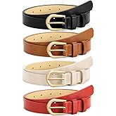 VONMELLI 4 Pack Womens Thin Leather Belt Skinny Waist Belts for Women Fashion Jeans Dress with Gold Buckle