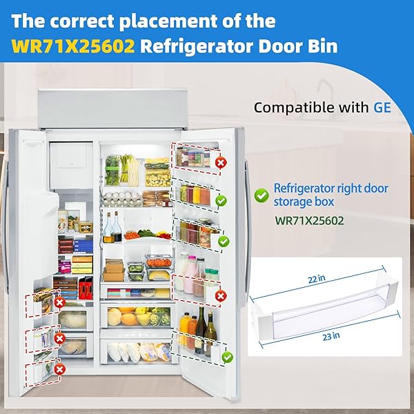 WR71X25602 REFRIGERATOR DOOR SHELF BIN COMPATIBLE WITH GE REFRIGERATOR PARTS SHELF, WR71X25602 DOOR BIN REPLACE PARTS WR71X10410 PS11721935 AP5985814 FRIDGE LEFT DOOR BIN