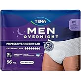 Tena Men Protective Incontinence Underwear for Men, Overnight Max, XL, 56 Count (Waist Size 45in-58in)
