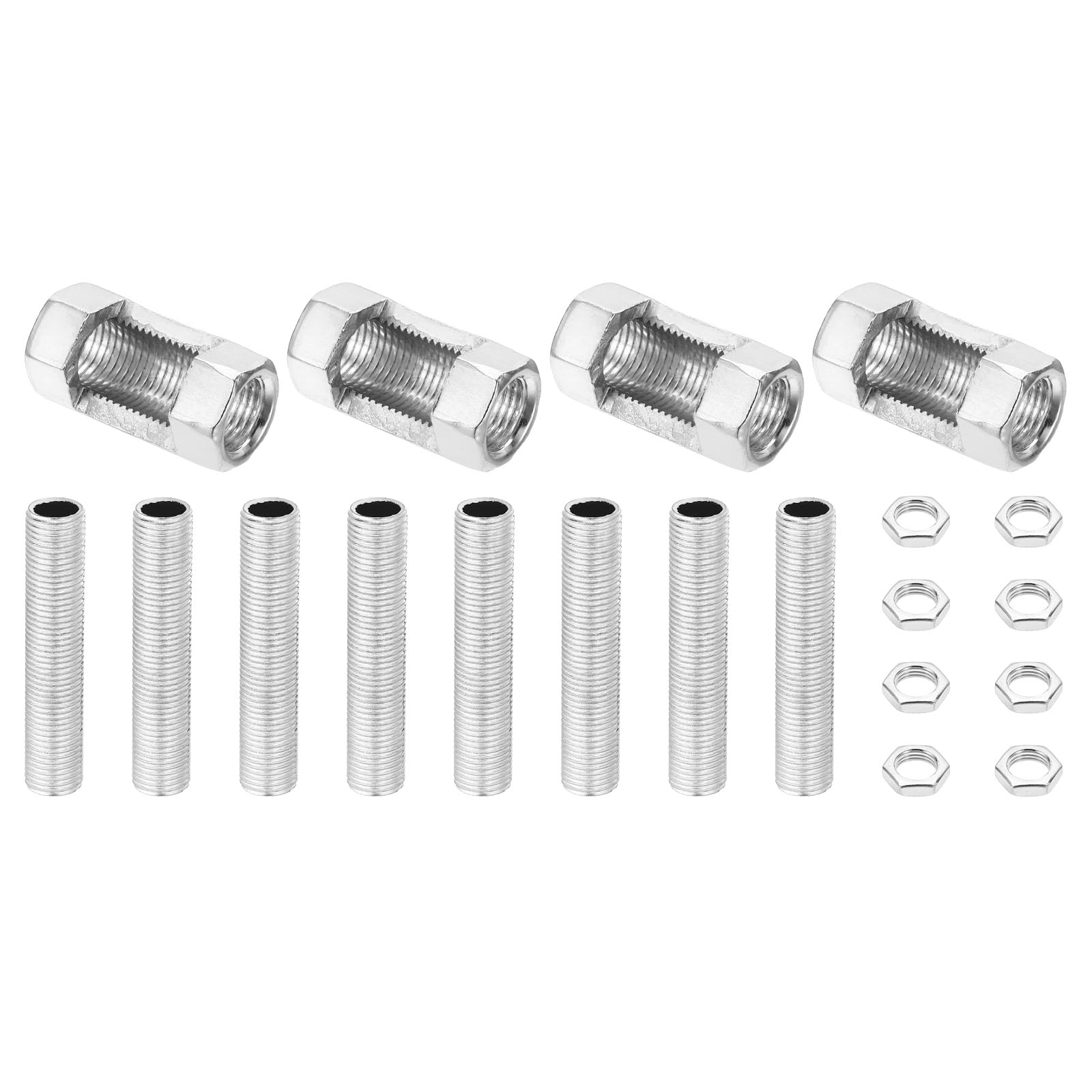 PATIKIL M10 Fine Thread Lamp Pipe Repair Parts Kits, 20 Pcs M10×30 Metal Hexagon Open Coupling Nut with Threaded Pipe and Hex Nut for Light Extension Rod