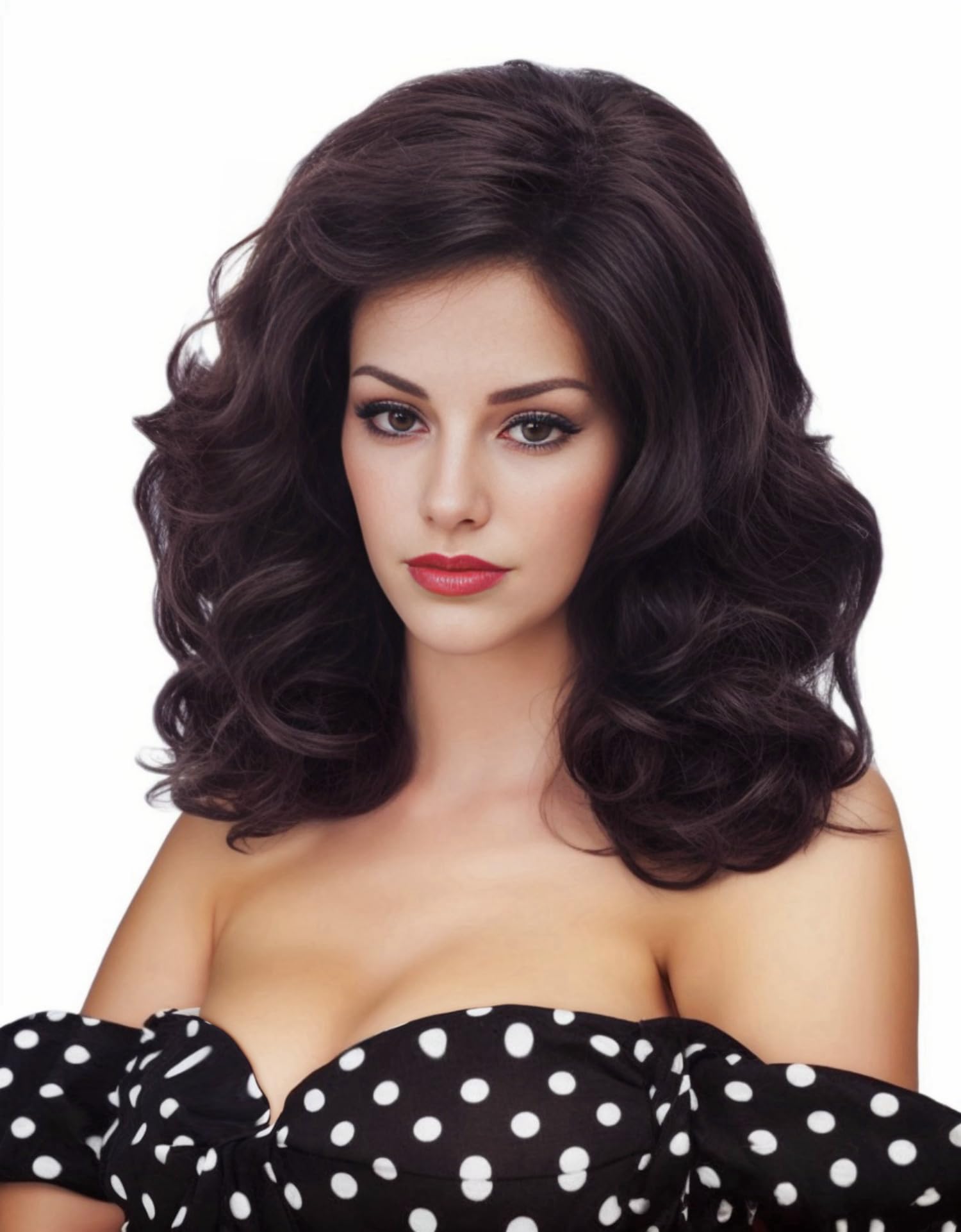 Photo 1 of NJJYXH 16 Inches Dark Brown Wigs for Women Long Brown Wavy Synthetic Natural Wig for 70s 80s Cosplay,Halloween,Daily Use