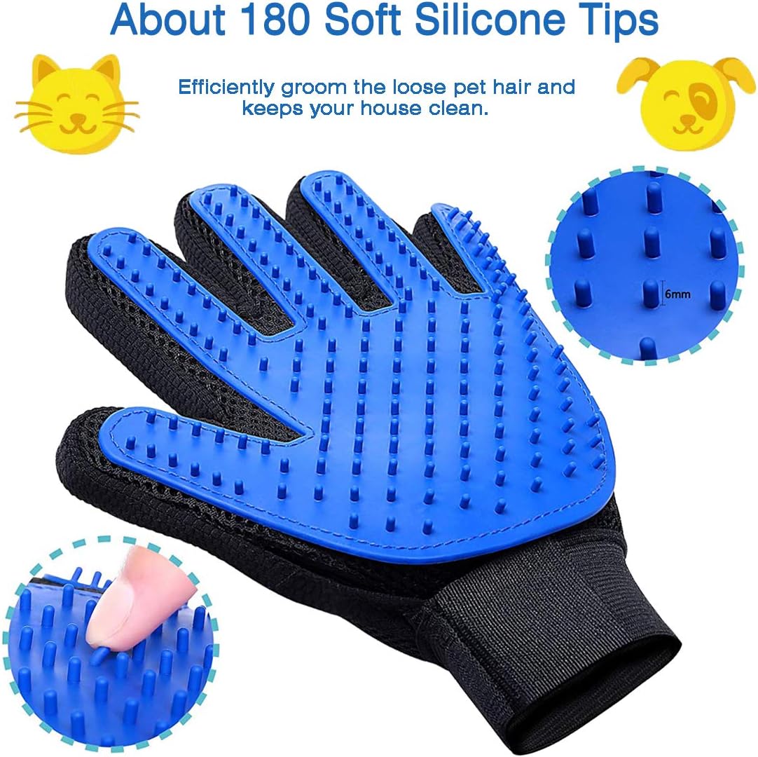 Closeep Dog Grooming Glove 1 Pair Pet Deshedding Brush Gloves Cat Hair Remover Mitt for Pet Massage Long or Short Fur Bathing