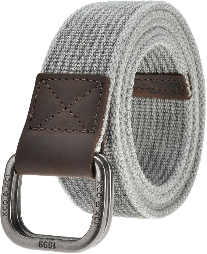 Ayliss Men's Double DRing Canvas Belt Genuine Leather Trimming Casual