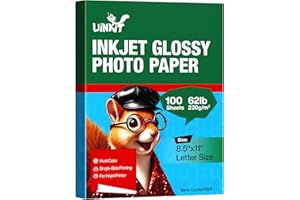 Uinkit 100 Sheets Thick Glossy Photo Paper Inkjet 8.5x11 Heavyweight 62lb 230gsm 11.1mil Cardstock Postcard for Dye Ink Print