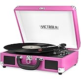 Victrola Journey Bluetooth Portable Suitcase Record Player – with Built-in Speakers, 3 Speed Vinyl Record Player, RCA Out, He