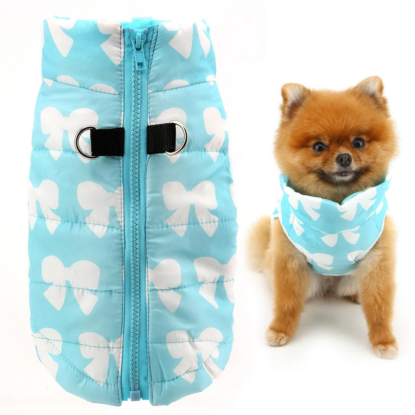 SMALLLEE_LUCKY_STORE Pet Water Resistant Winter Jacket Vest with D-ring for Small Dog Cat Zip-up Padded Puppy Coat Chihuahua Yorkie Kitten Warm Clothes, Blue, XS — image 1