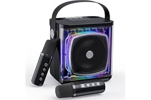 BESCOST Karaoke Machine for Adults Kids, Portable Bluetooth Speaker with 2 Wireless Microphones, Karaoke System with LED Light, Christmas Birthday Toys Gifts for 4-13+ Years Old Toddler(Black)