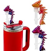 MITCHENIFY 2PCS Dragon Straw Cover Cap Compatible with Stanley 30 & 40oz Straw Cup, Silicone Straw topper with 3D Printed Dragon, Cool Tumbler Accessories Including 2 Colors, Halloween Decorations