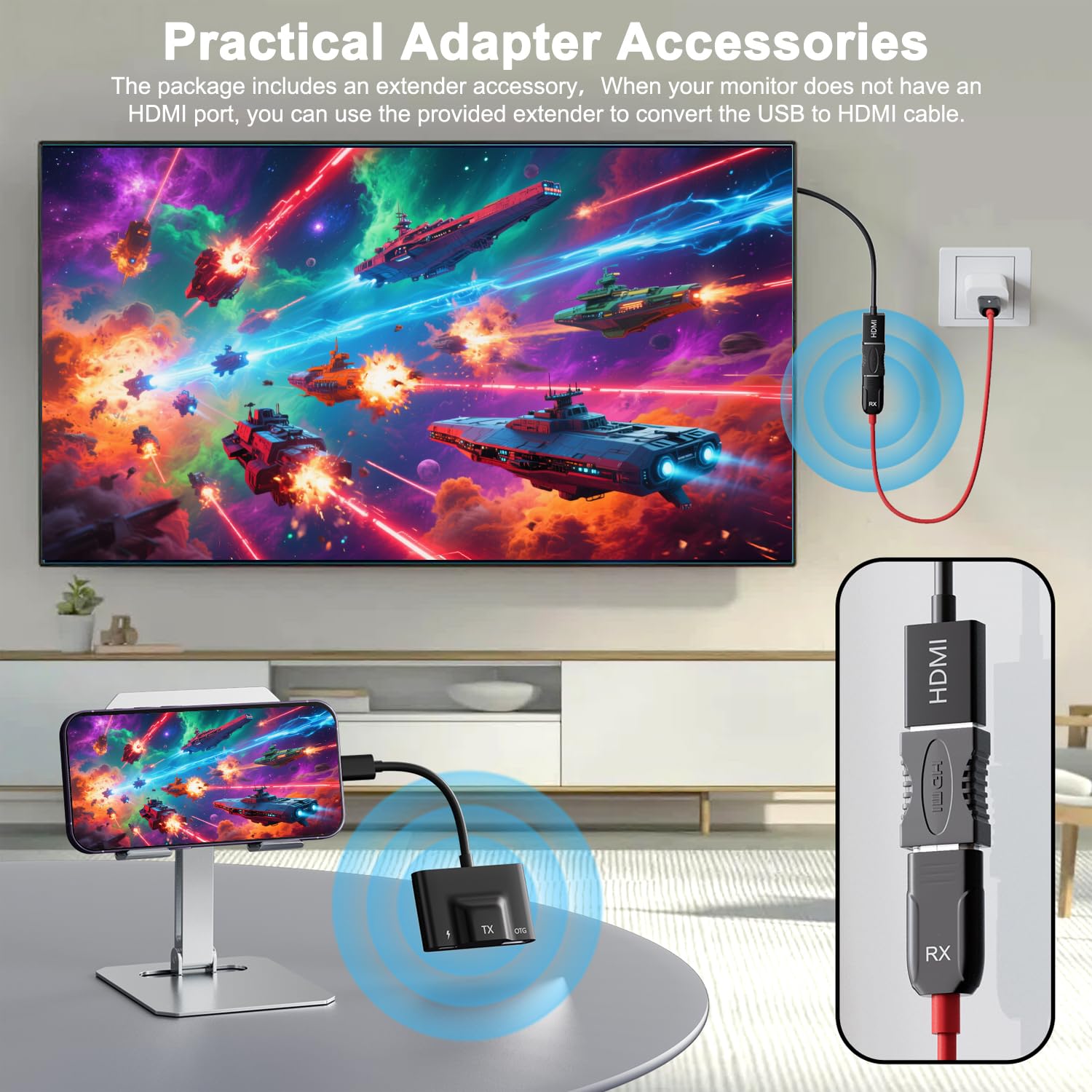 Wireless HDMI Transmitter and Receiver, Portable USB C to HDMI Wireless Sender Kit, Mirroring Small Screens to Big Screens, Supports Projecting YouTube/Netflix/Hulu and more Streaming, Plug and Play