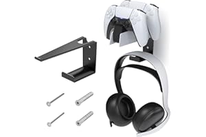 JUSPRO Metal Wall Mount for PS5 DualSense Charging Station - Sturdy Space-Saving Dock Bracket with Headphone Hanger Compatible with PlayStation 5 Controllers