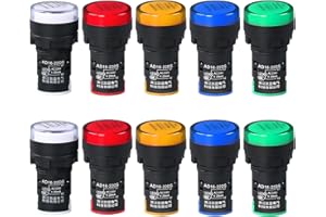 10Pcs AC/DC 24V LED Power Indicator Light, 22mm (7/8 Inch) Mounting Hole Size, Energy Saving Pilot Light for Electrical Panels, CNKAILANELE, (Green Yellow Red Blue White) 24V