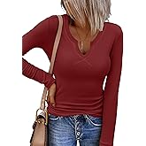 Zeagoo Womens Long Sleeve Shirts V-Neck Rib Knit Slim Fit Tops Casual Stretch Basic Tee Going Out Top Fall Fashion 2025