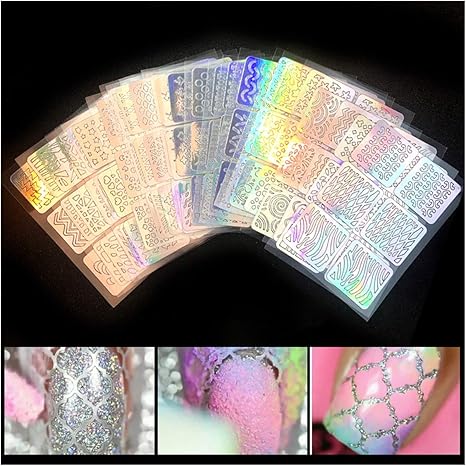 Amazon Co Jp ネイルアートデカール3d中空レーザーステッカーステンシル転写チップペーパーuvゲル画像箔テンプレートプリントキットツール 24パターン Beauty