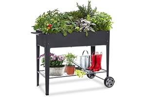 FOYUEE Raised Planter Box with Legs Outdoor Elevated Garden Bed On Wheels for Vegetables Flower Herb Patio