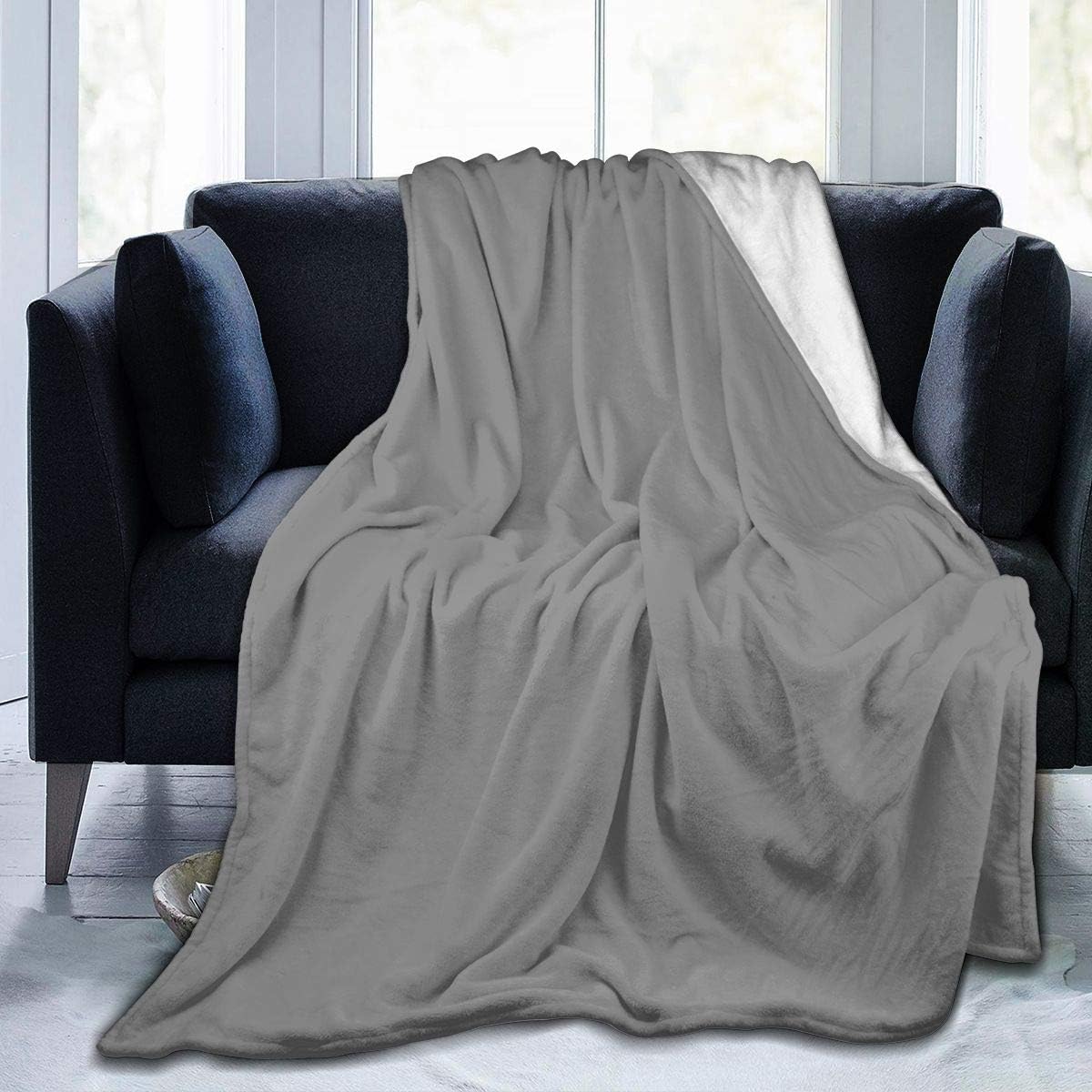 KDJGVM133 Fleece Blanket Grey Throw Queen Bed Flannel Blanket Ultra-Soft Microfiber - Cozy Lightweight - All Season - 80"x60"