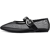Migpuel Leopard Mesh Flats for Women Round Toe Mary Jane Ballet Flats Buckle Strap Slip On Casual Breathable Ballerina Shoes