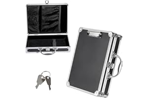 Hoowen Metal Clipboard Storage Box with Key Lock and Handle, 12x9 Inch Aluminum Clipboard Case, Portable Small Briefcase with Binder, Heavy Duty Paper Organizer for Office Business Men, Letter Size