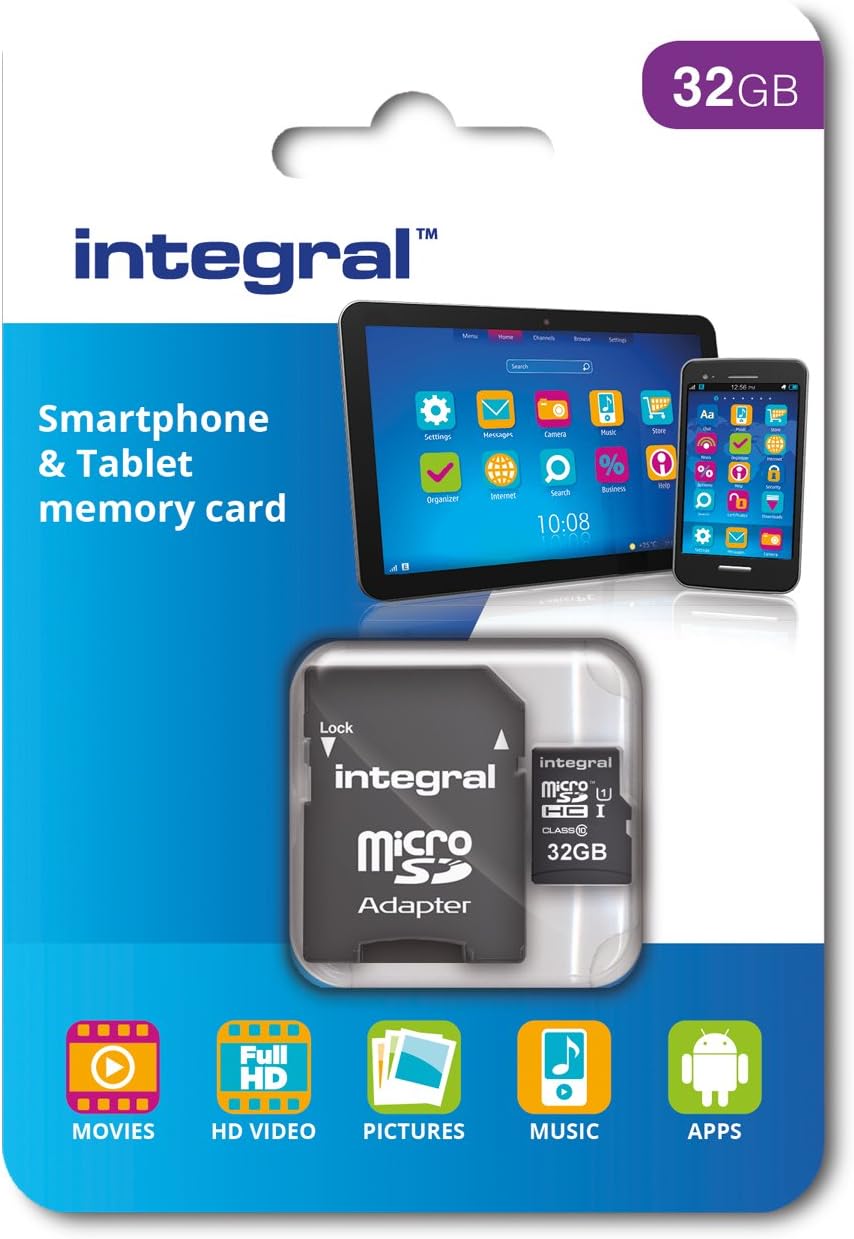 Integral 32GB microSDHC Class 10 Memory Card U1 90MB/s for Smartphones Tablets