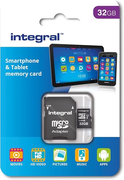 Integral 32GB microSDHC Class 10 Memory Card U1 90MB/s for Smartphones Tablets