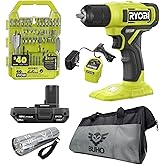Drill Set Bundle with Ryobi 18V Cordless Drill, 1.5 Ah Lithium-ion Battery, 18-Volt Battery Charger, 40 Piece Multipurpose Drill Bits, and Buho 16 Inch Tool Bag with Outside Pockets