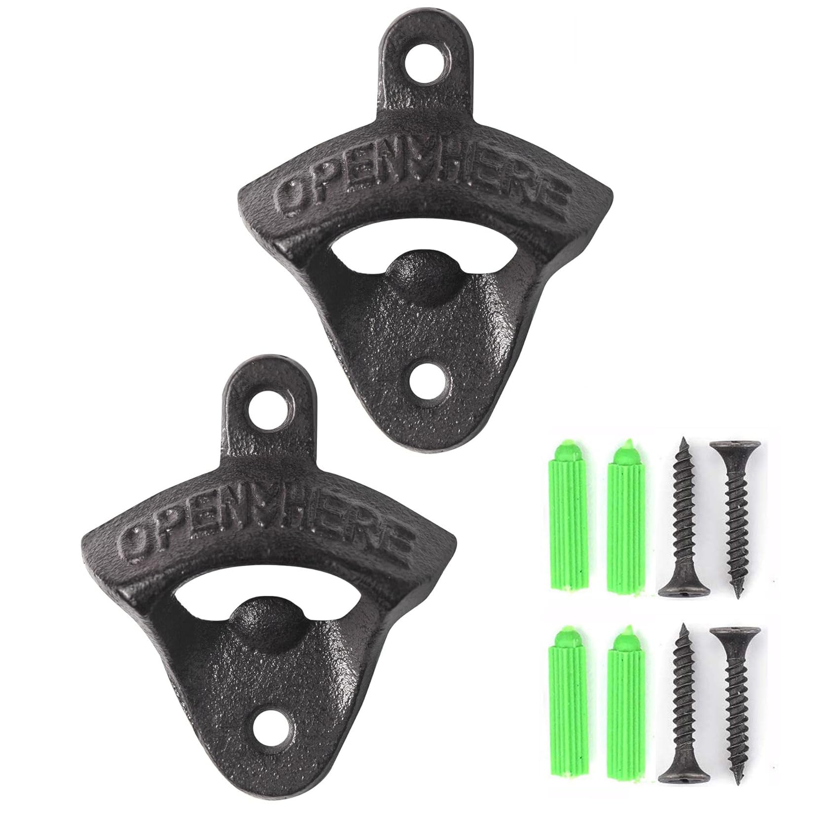 LABABE 2PCS Cast Iron Wall Mounted Bottle Opener Vintage Rustic with Self-Tapping Screws for Home Garden Bar KTV Hotel,Beer Bottle Opener Wall Mounted