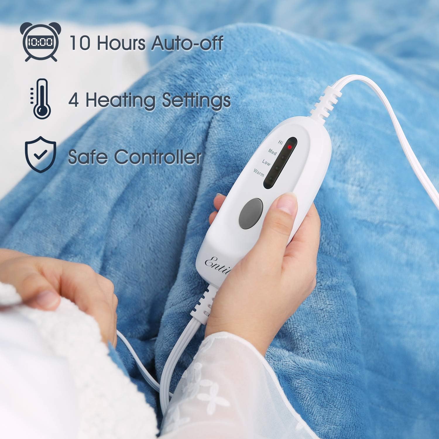 Electric Heated Blanket Twin Size 62"x 84" Flannel & Shu Velveteen Reversible, Fast Heating and for Full Body Warming with 10 Hours Auto Off & 4 Heat Settings, Machine Washable, Home Office Use: Kitchen & Dining