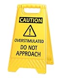 EXUBERIUM Caution Overstimulated Do Not Approach Office Decor, Funny Desk Sign for Women Coworkers, Valentines Day Gag Gifts for Tax Season, Sarcastic Desk Accessories, Phone Holder with Mirror