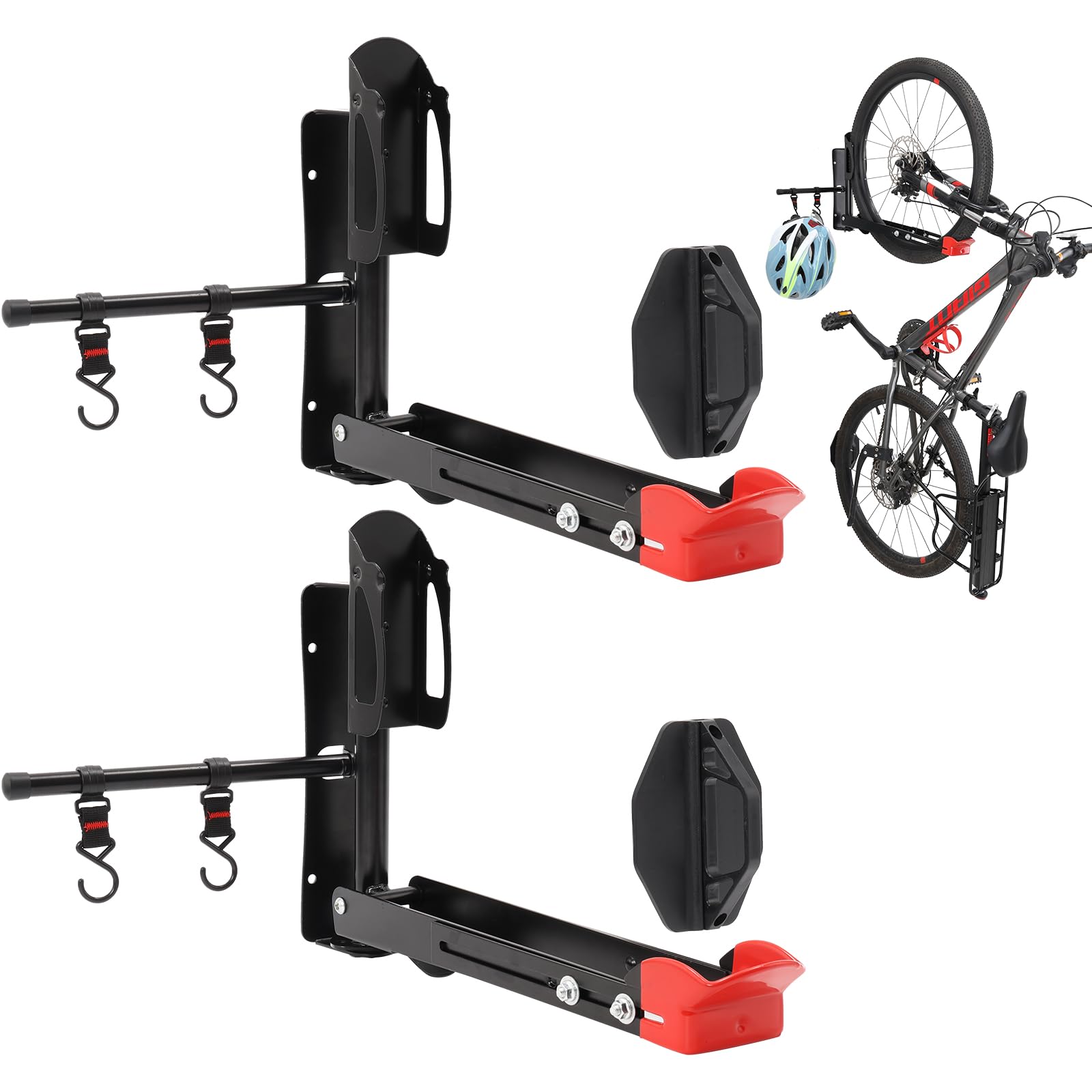 AUMENTAR Bike Wall Mount Rack Adjustable & Foldable Garage Bike Rack with Swivel Design & 2 Storage Hooks, Fits 20