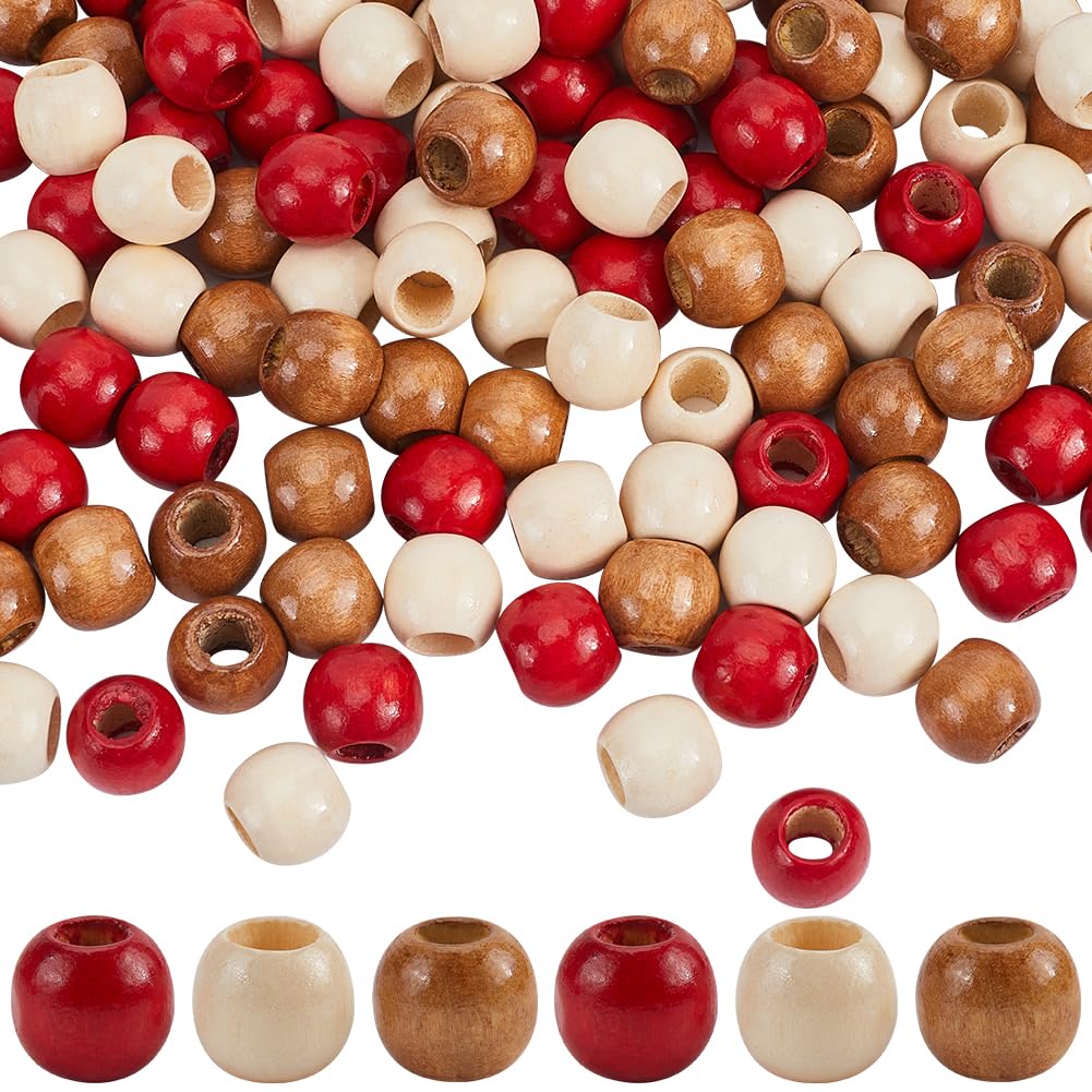 GORGECRAFT 180PCS 3 Colors 5.5mm Large Hole Barrel Wood Beads 12mm Colorful Wooden Spacer Beads Colored Loose Beads for Macrame Bracelets Necklace Jewellery Making DIY Crafts Christmas Garlands Decor