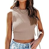 Ezbelle Summer Shirt Womens Crop Tank Top Knit Sleeveless Sweater Fitted Vest Trendy Ladies Clothes Trendy Tan Medium