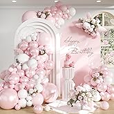 EICUECUE Pink and White Balloons Garland Arch Kit 154Pcs - 5 10 12 18 22 inch Balloon and Confetti Latex Balloons for Wedding Girls Birthday Anniversary Baby Shower Bachelorette Party Decorations