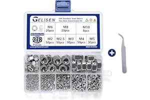 Gelisen 278Pcs 304 Stainless Steel Metric Sizes M2/M2.5/M3/M4/M5/M6/M8/M10 Hex Nuts Assortment Kit for Screw Bolt