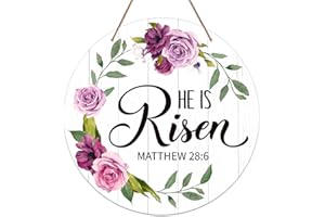 SICOHOME He is Risen Door Sign - 11.8" Vintage Floral He is Risen Decor Sign Religious Easter Door Decorations for Home Wall Farmhouse Indoor Outdoor Spring Hanging Sign