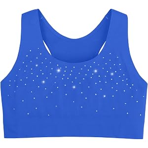 Sascina Girls Training Bras 7-12 with Sparkly Crystal, Light Sports Bras | Thin Lightweight Racerback First Bra, Natural Doub