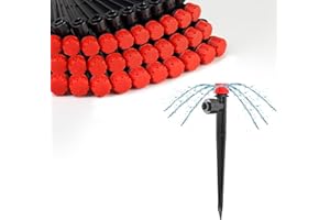 MIXC 30pcs Quick-Connect Drip Irrigation Emitters for 1/4" Drip Irrigation Tubing - Adjustable Push-to-Connect 360° Drip Emitters Stream on 6" Sturdy Stake for Irrigation System