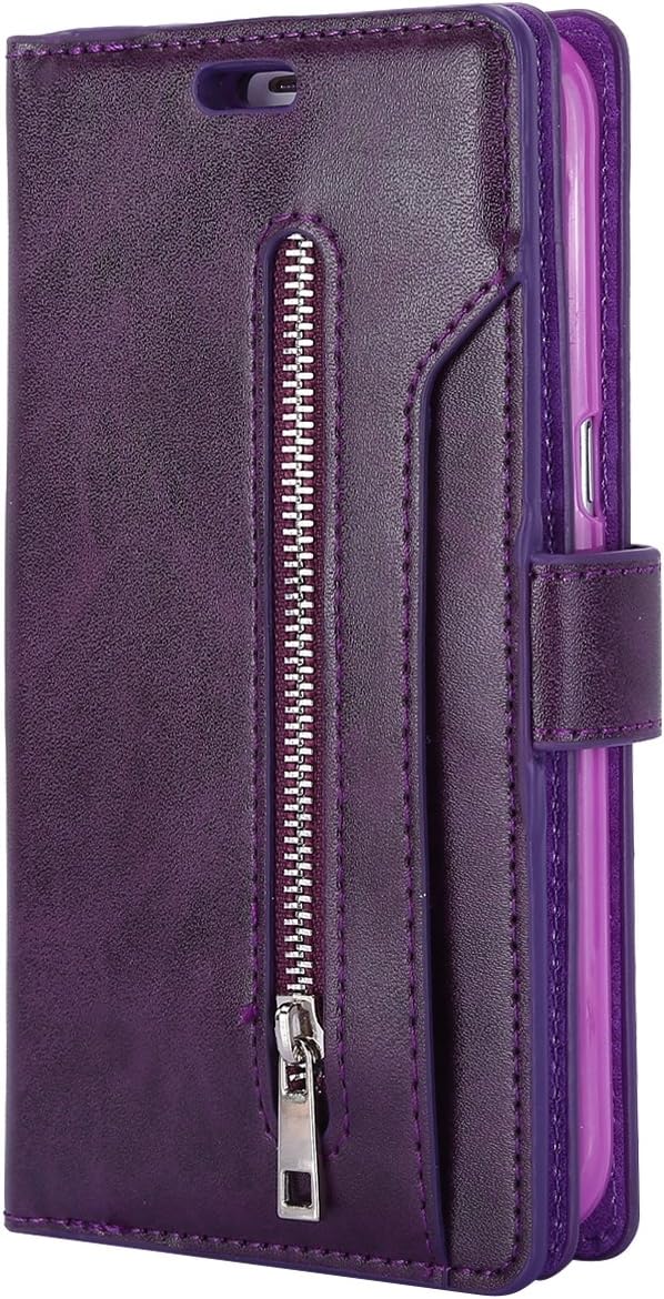 Galaxy A5 2017 Zipper Leather Case,Galaxy A5 2017 Wallet Cover,Ekakashop Pure Color Premium Fashion Wallet Flip Case in PU Leather with 9 Card slots, Cash slot, for Samsung Galaxy A5 2017/A520, Purple
