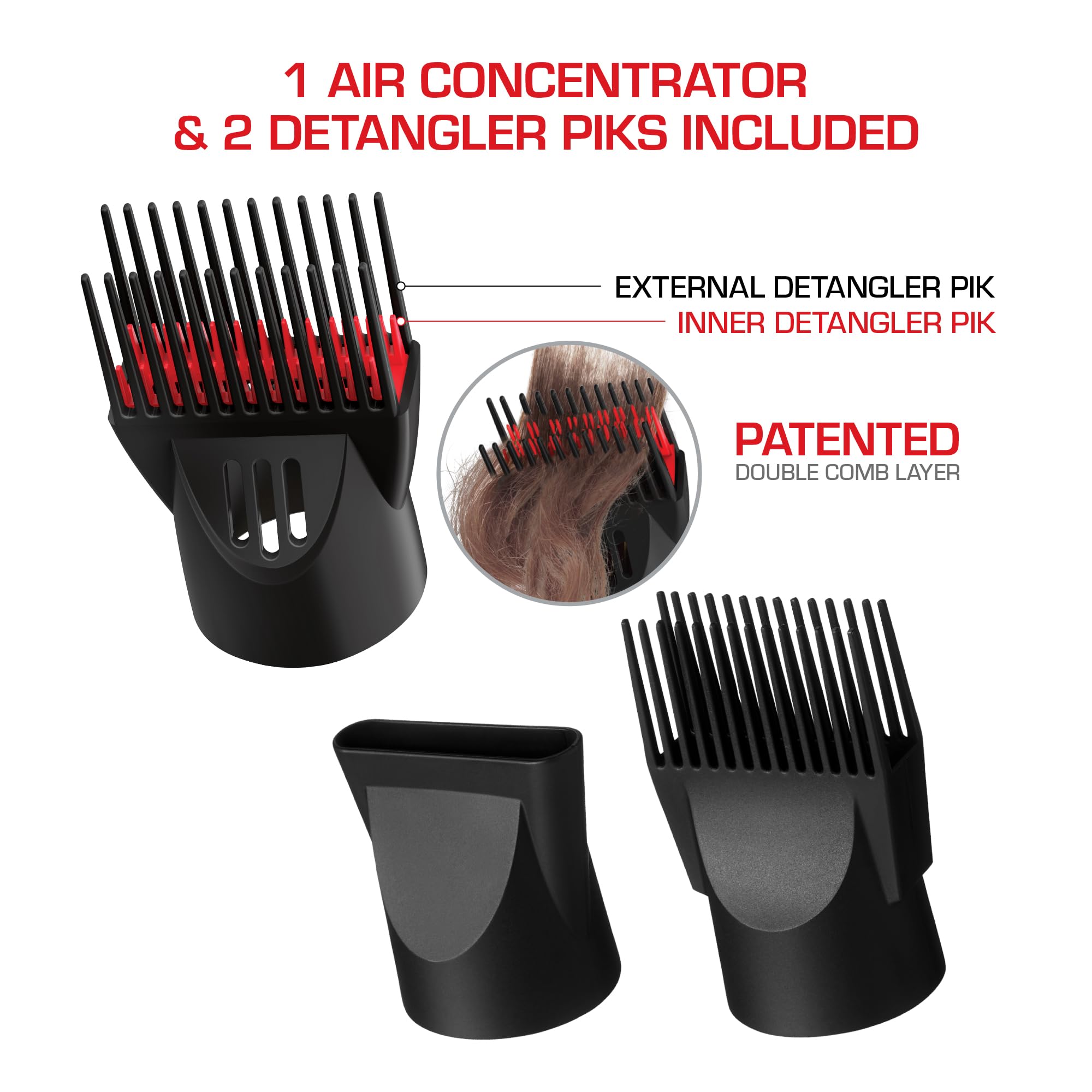 RED by Kiss Handle-Less 2200W Ceramic Tourmaline Hair Dryer, 3 Heat Settings, Pro Blow Dryer with Comb Attachment, Ionic for Frizz-Free Shine, Detangler & Straightening for 4C